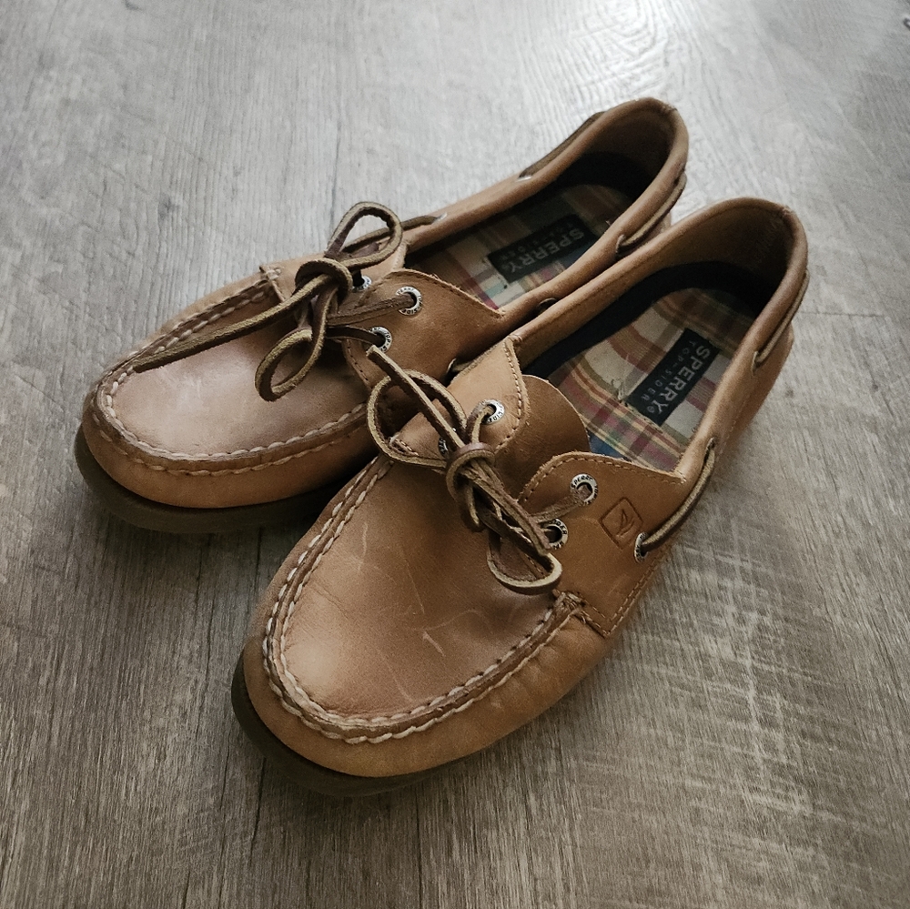 Sperry NUTMEG LEATHER SMOOTH A/O 2-EYE Women boat shoes comfy slip on US9 suple